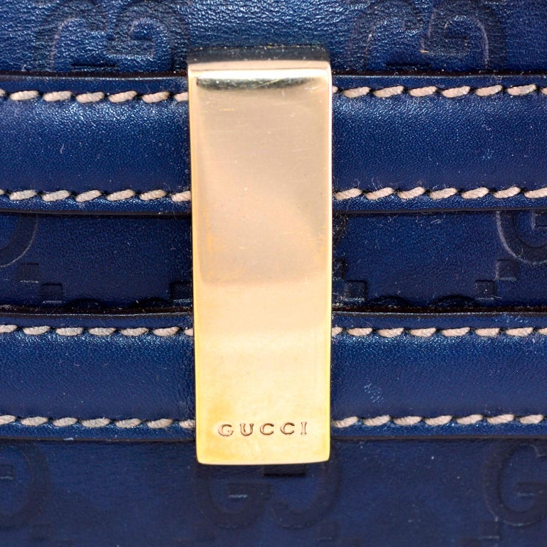 Gucci Guccissima Blue Leather Wave Boston Bag Bamboo Zipper Pulls at