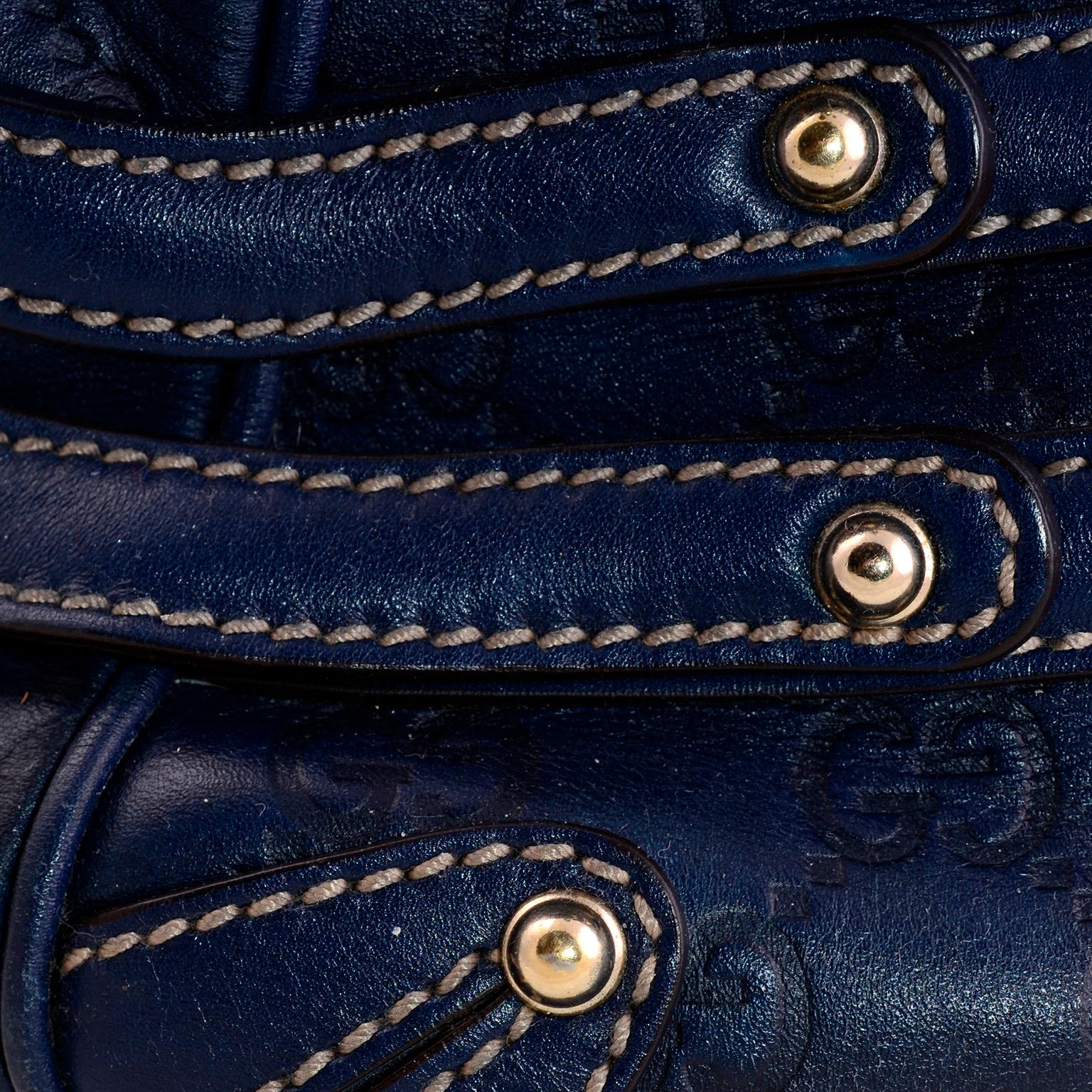 Gucci Guccissima Blue Leather Wave Boston Bag Bamboo Zipper Pulls 4