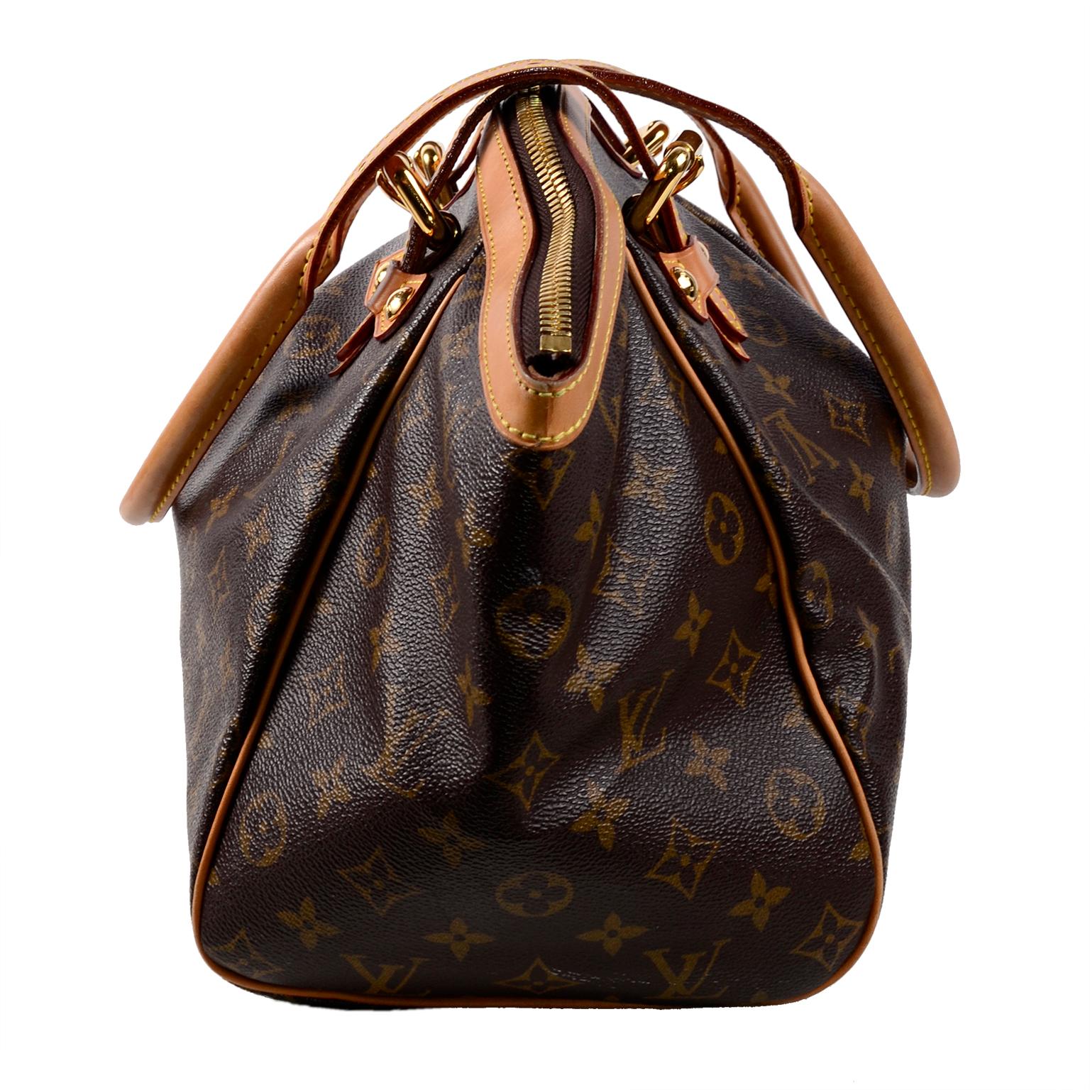 Louis Vuitton Monogram Handbag Dark Brown Tivoli Bag With Leather Trim ...