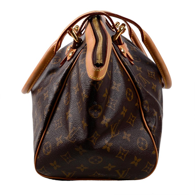 Louis Vuitton Monogram Handbag Dark Brown Tivoli Bag With Leather Trim at 1stdibs