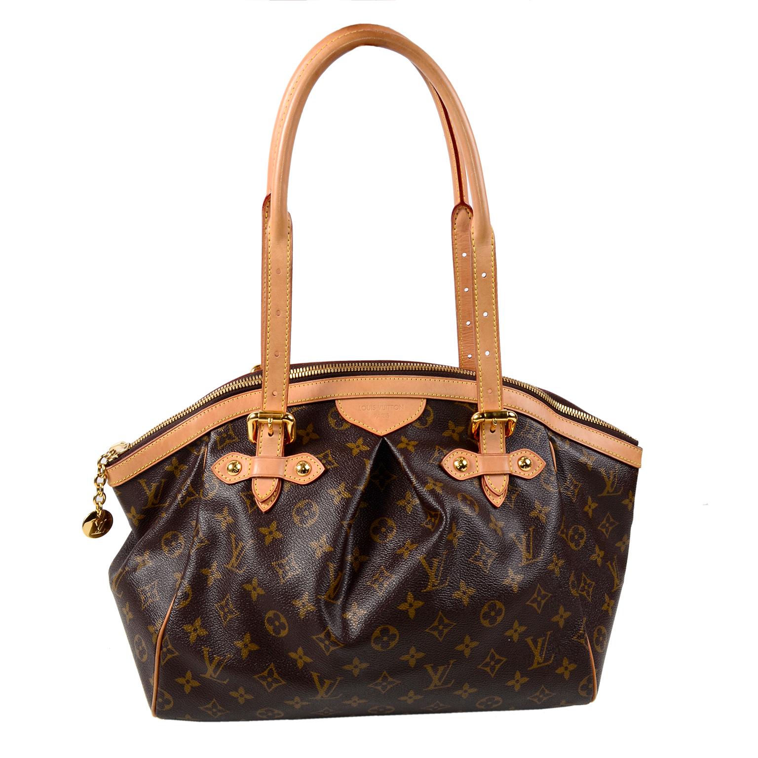 Louis Vuitton Monogram Handbag Dark Brown Tivoli Bag With Leather Trim
