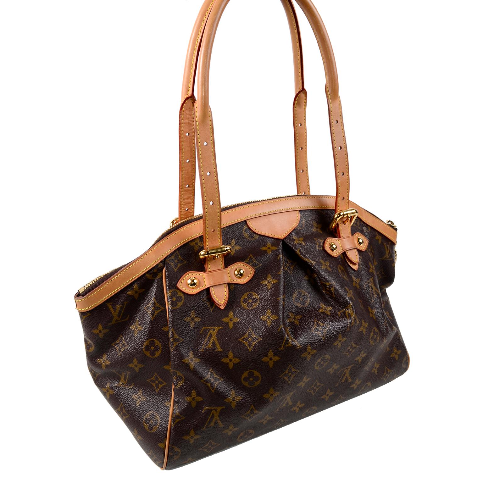 Louis Vuitton Monogram Handbag Dark Brown Tivoli Bag With Leather Trim 9