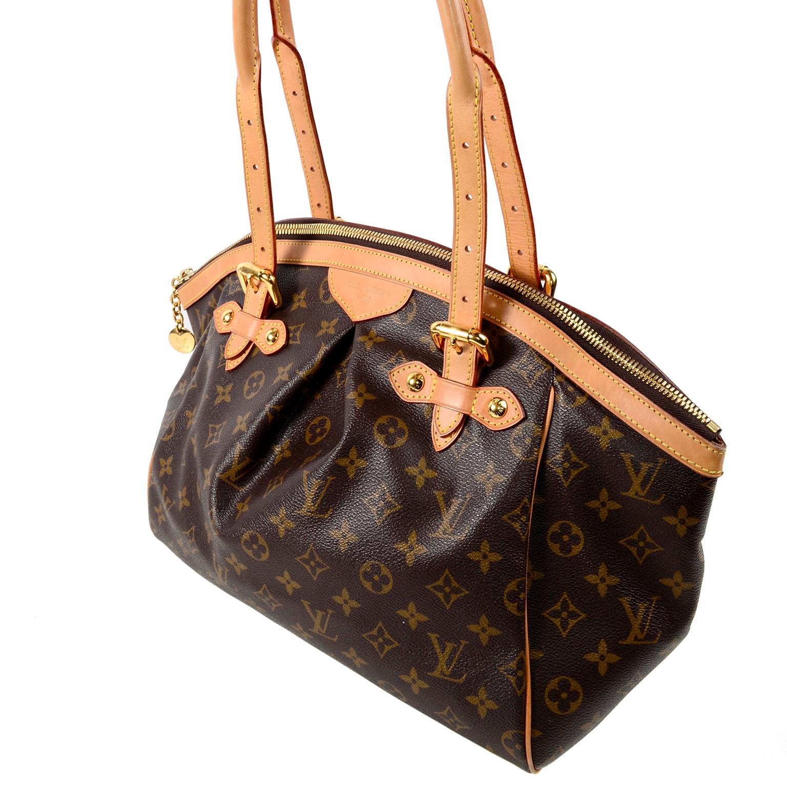 Louis Vuitton Monogram Handbag Dark Brown Tivoli Bag With Leather Trim 10