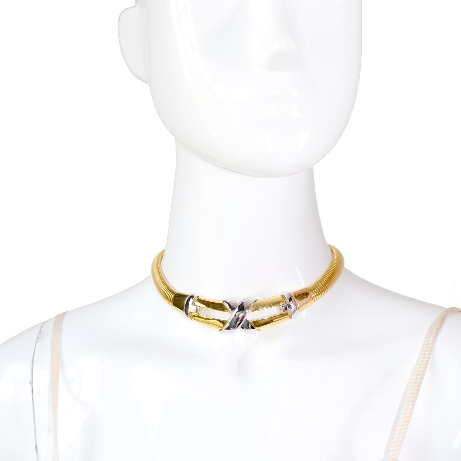 Women's 1977 Givenchy Vintage Collar Necklace in Gold and Silver Tone