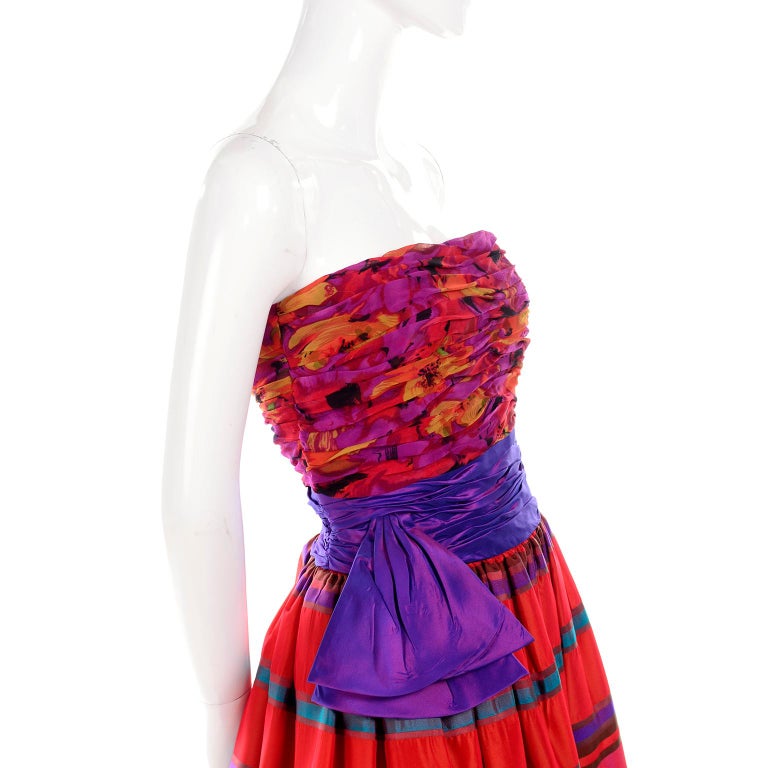 Vintage Black and Red Layered Strapless Gown