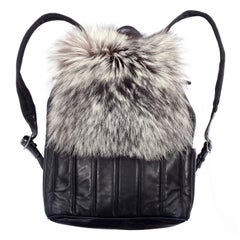 Tanner Krolle London Luxury Black Leather Fox Fur Backpack Bag