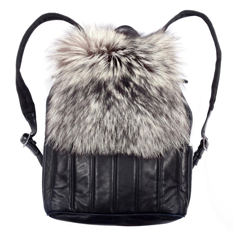 Tanner Krolle London Luxury Black Leather Fox Fur Backpack Bag at 1stDibs