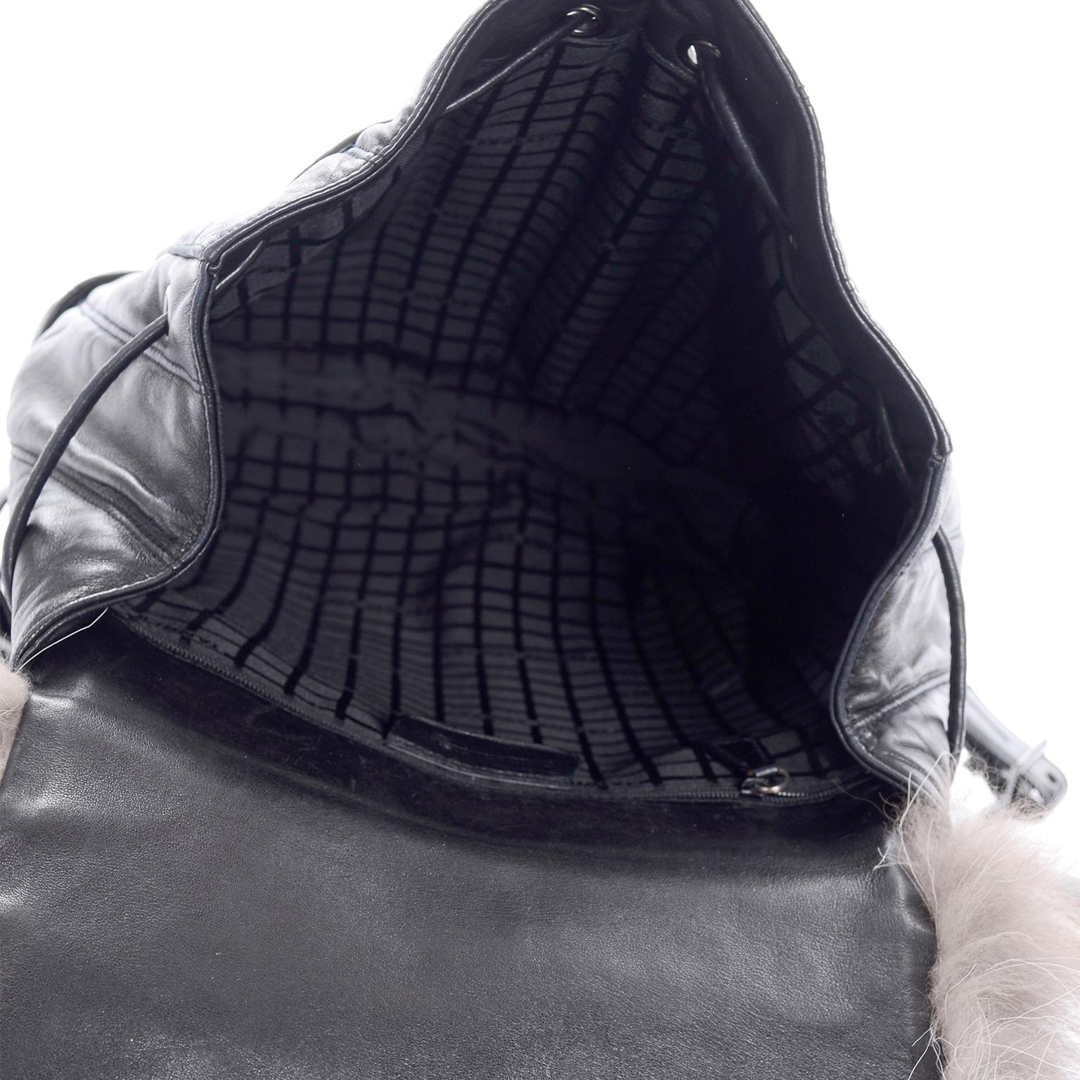 Tanner Krolle London Luxury Black Leather Fox Fur Backpack Bag 1