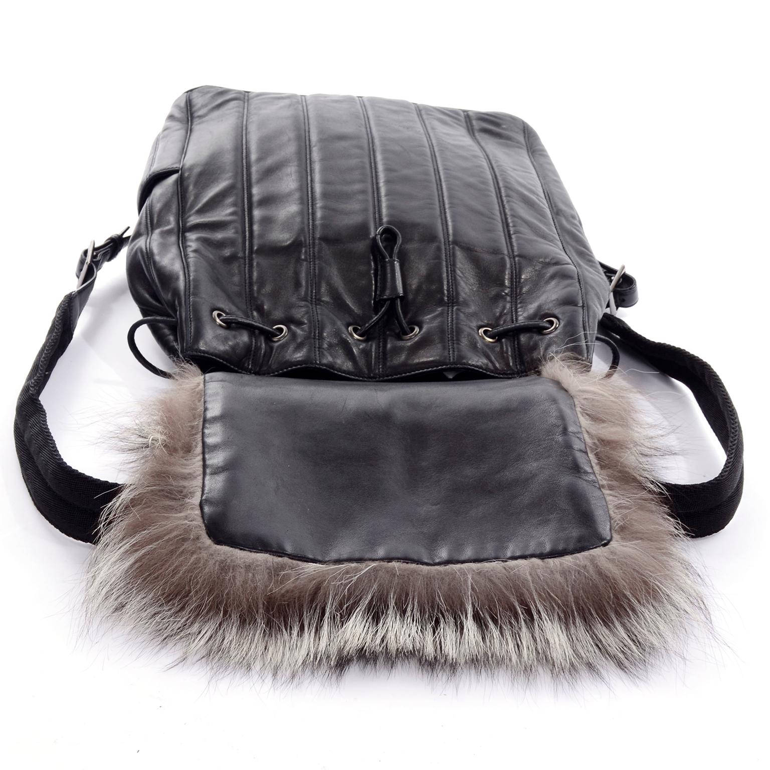 Tanner Krolle London Luxury Black Leather Fox Fur Backpack Bag 2