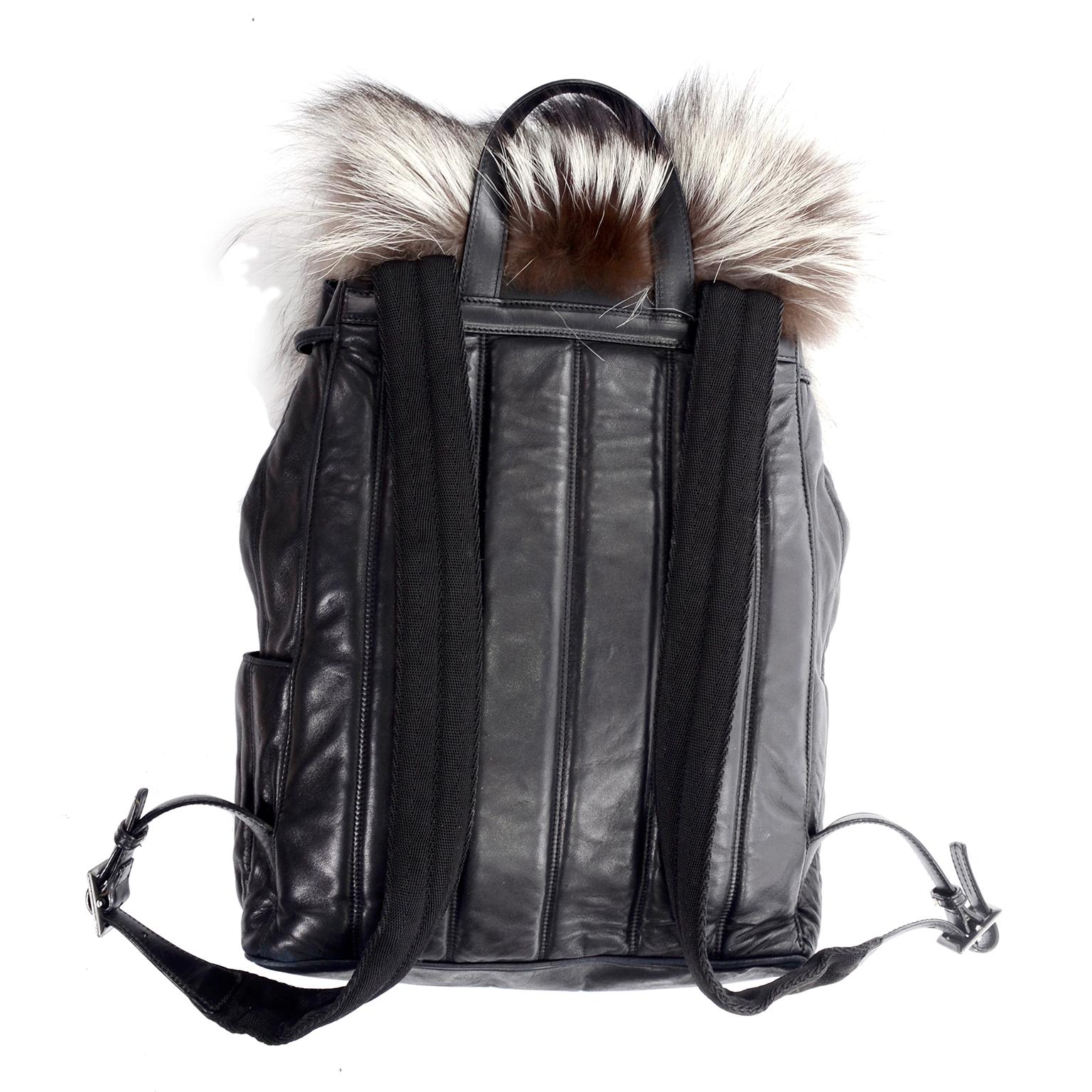 Tanner Krolle London Luxury Black Leather Fox Fur Backpack Bag 4