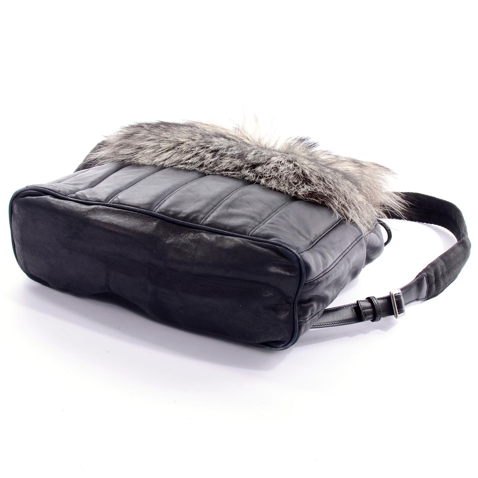 Tanner Krolle London Luxury Black Leather Fox Fur Backpack Bag 5