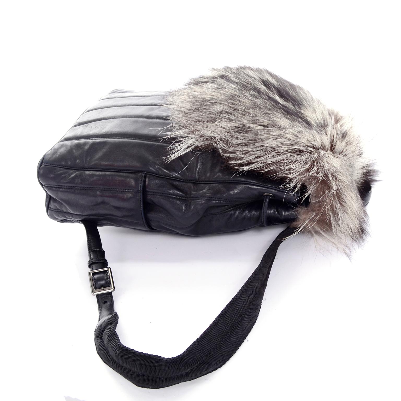 Tanner Krolle London Luxury Black Leather Fox Fur Backpack Bag 6