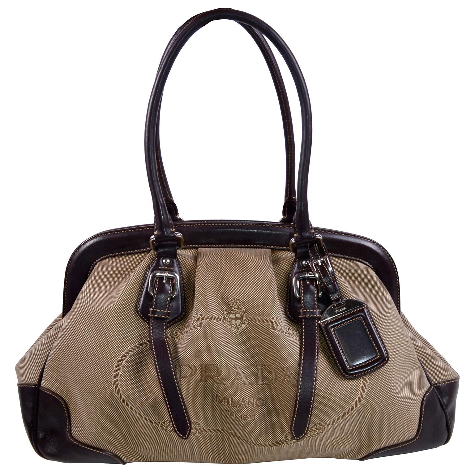 Prada Brown Jacquard Canvas and Leather Doctor Style Handbag at 1stDibs |  vintage prada canvas bag, doctor-style handbag, prada jacquard bag