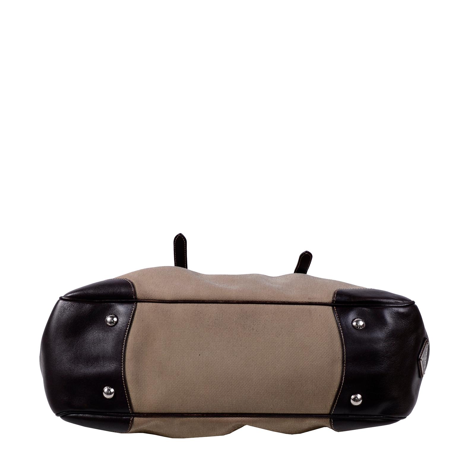 Prada Brown Jacquard Canvas and Leather Doctor Style Handbag 1