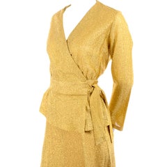 Beverly Paige Gold Lurex Evening Dress 2 pc With Long Bias Cut Skirt, 1970s