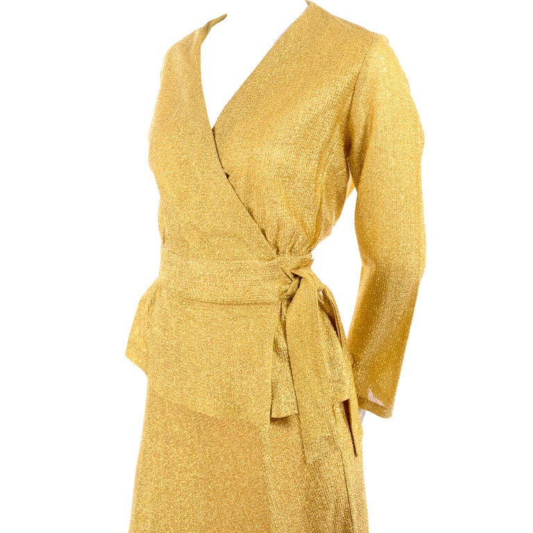 Beverly Paige Gold Lurex Evening Dress 2 pc With Long Bias Cut Skirt ...