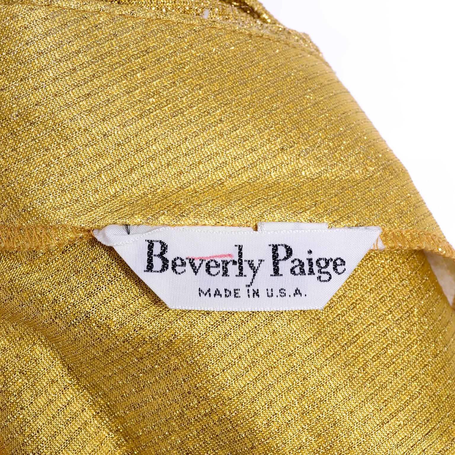 Women's Beverly Paige Gold Lurex Evening Dress 2 pc With Long Bias Cut Skirt, 1970s