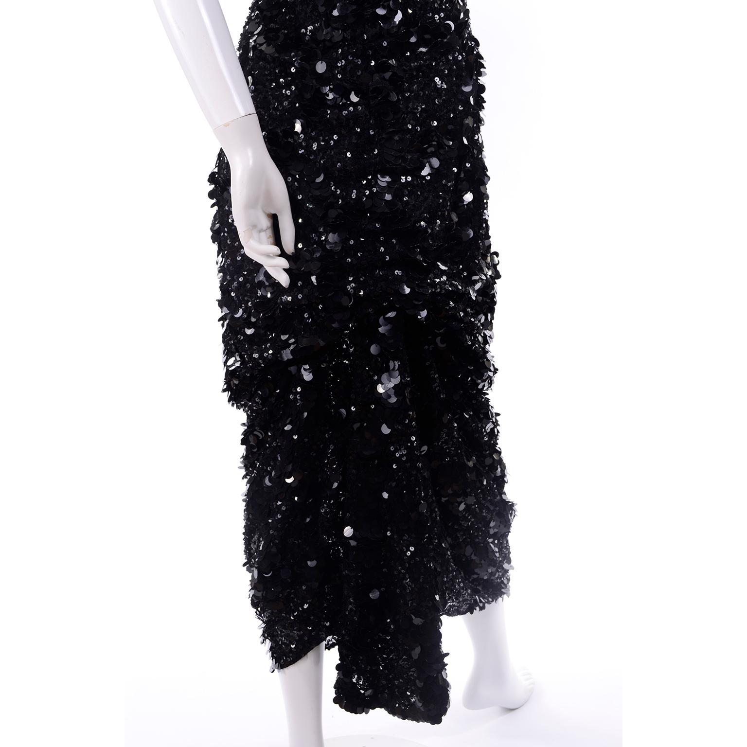 Vintage Red Carpet Evening Dress w Black W Sequins & Paillettes Train & Bustle 1