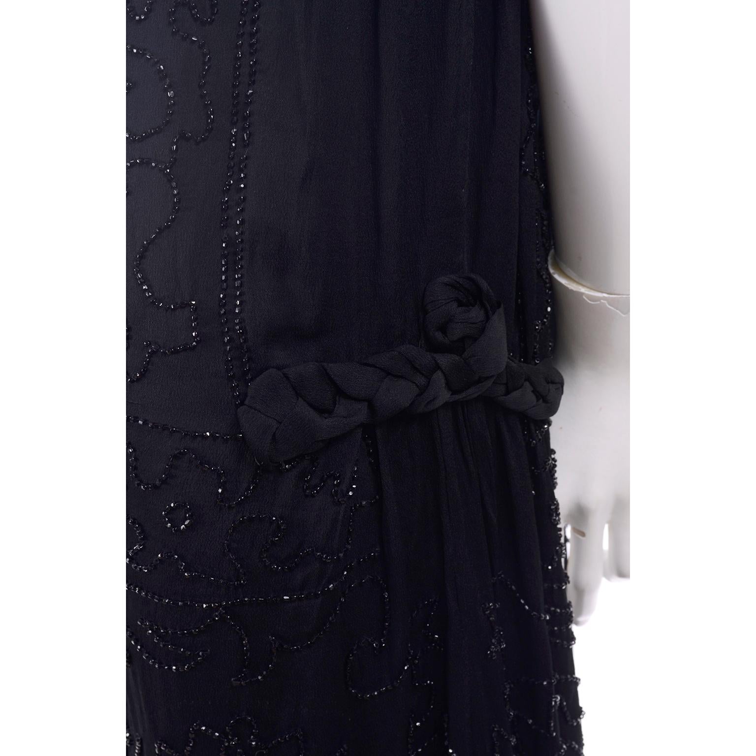 Allover Beaded Black Vintage Dress With Decorative Floral Pattern, 1920s  3