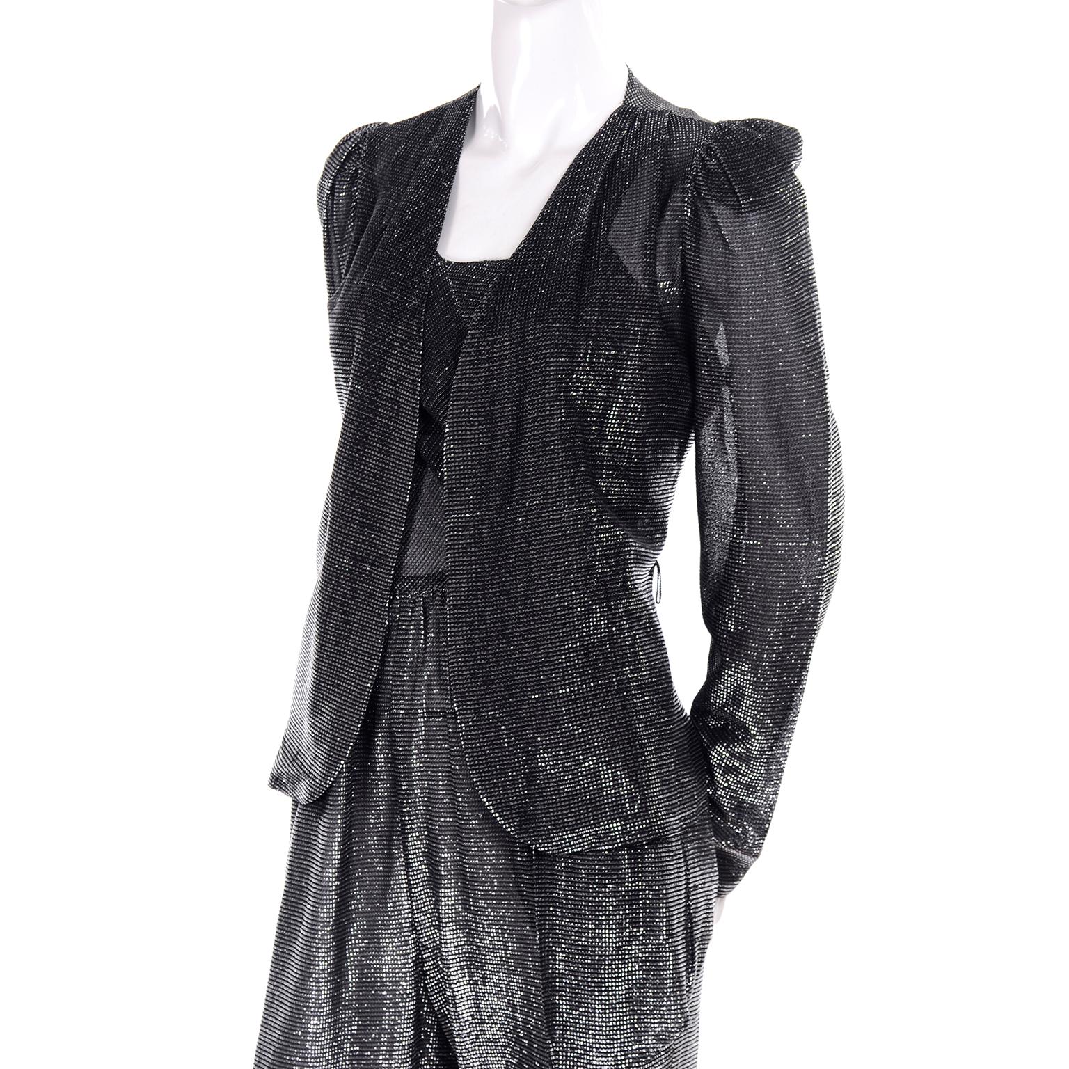 1970s New Leaf by Samir Silver Lurex Jumpsuit & Jacket Evening Dress Alternative 4