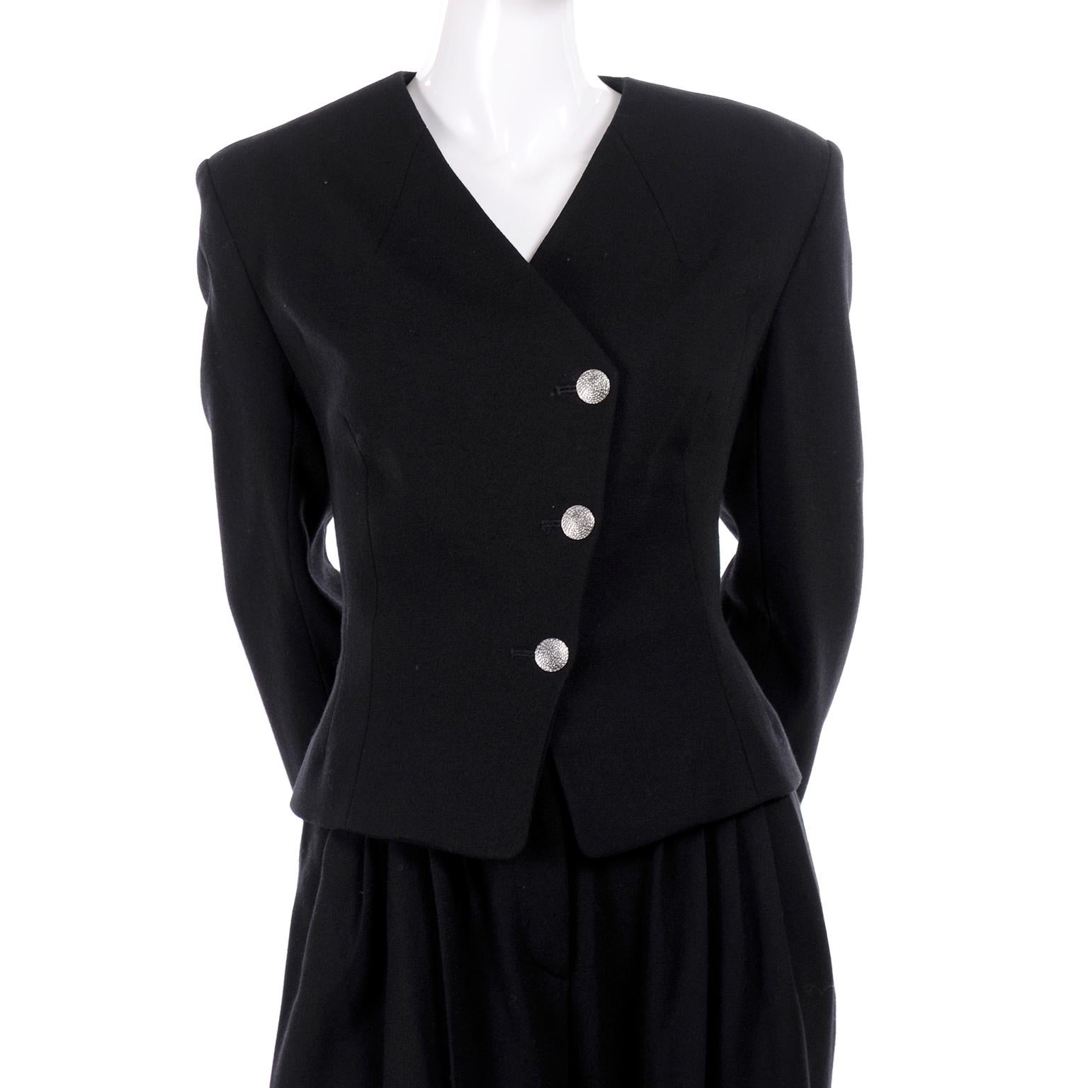Women's 1980s Nicole Farhi Vintage Black Wool Jacket & Ankle Length Cropped Trouser Suit