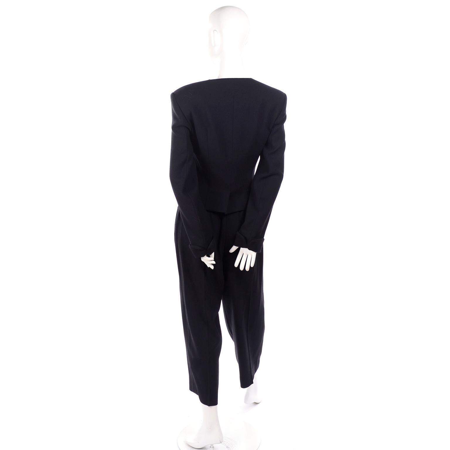 1980s Nicole Farhi Vintage Black Wool Jacket & Ankle Length Cropped Trouser Suit 2