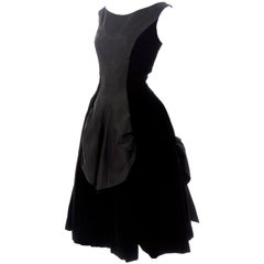 1950er Jahre Schwarzes Vintage-Partykleid aus Samt und Taft mit vollem Rock