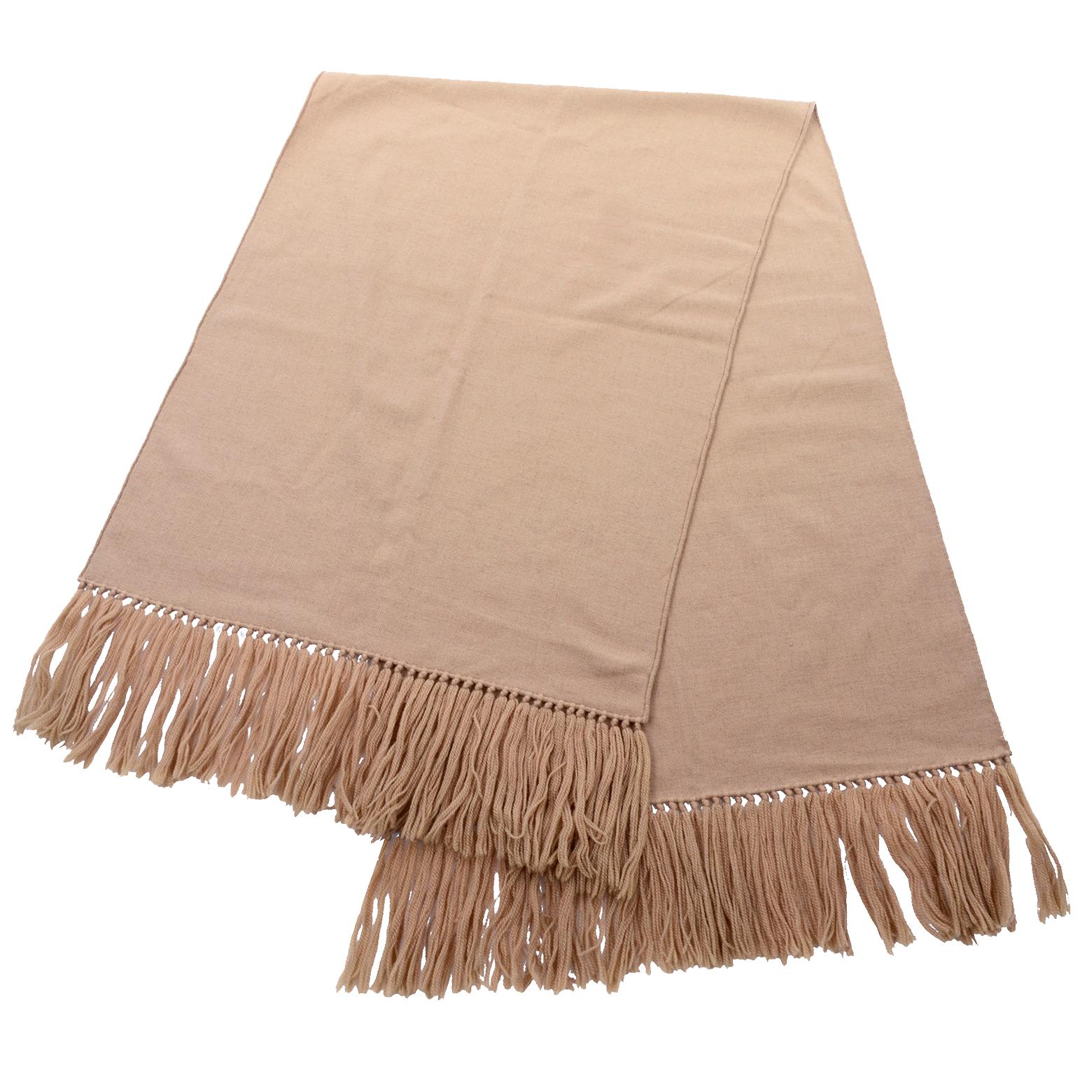 Women's or Men's Vintage Camel Wool Blanket Scarf or Wrap With Tassels