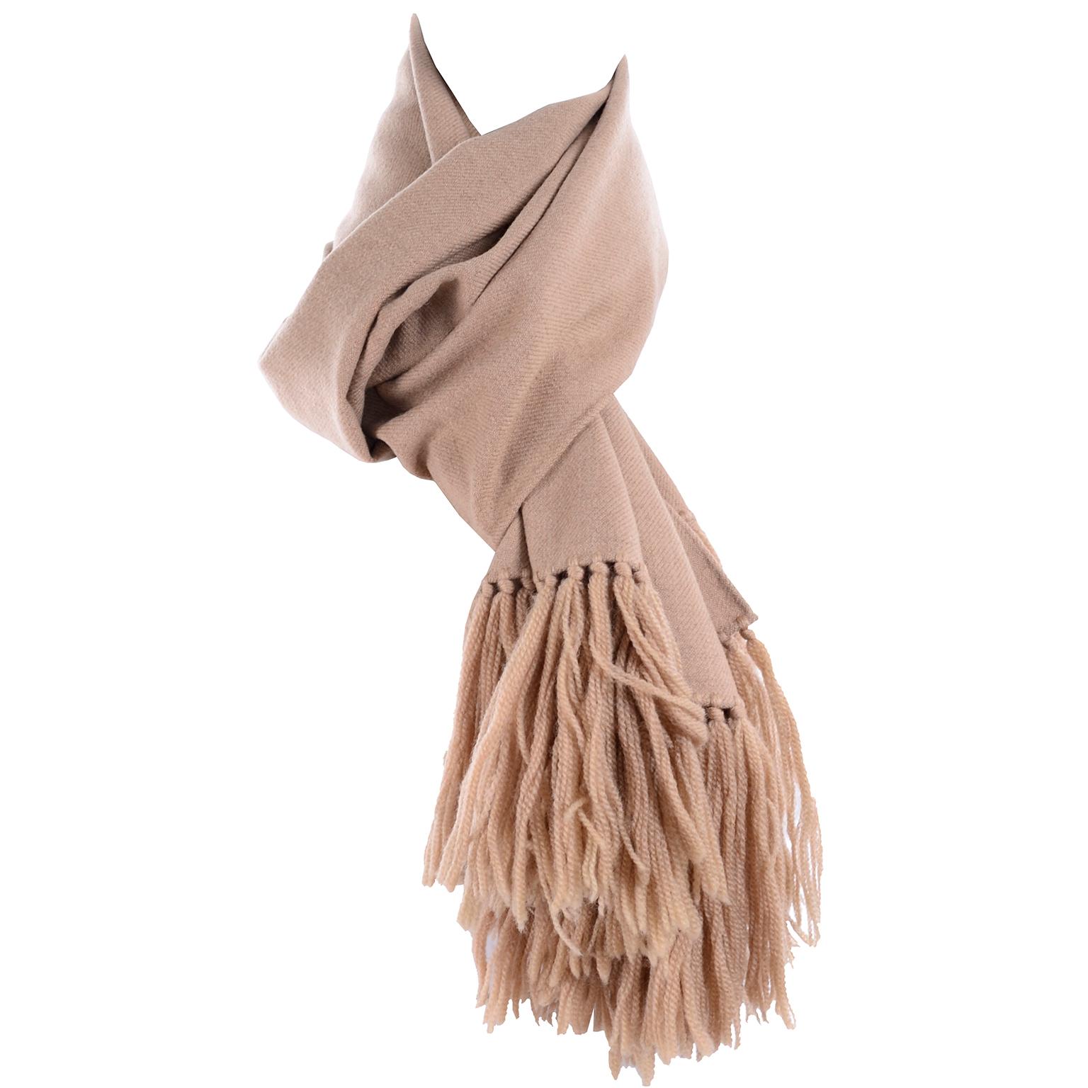 This is an elegant vintage Camel / taupe wool wrap or scarf that is 26