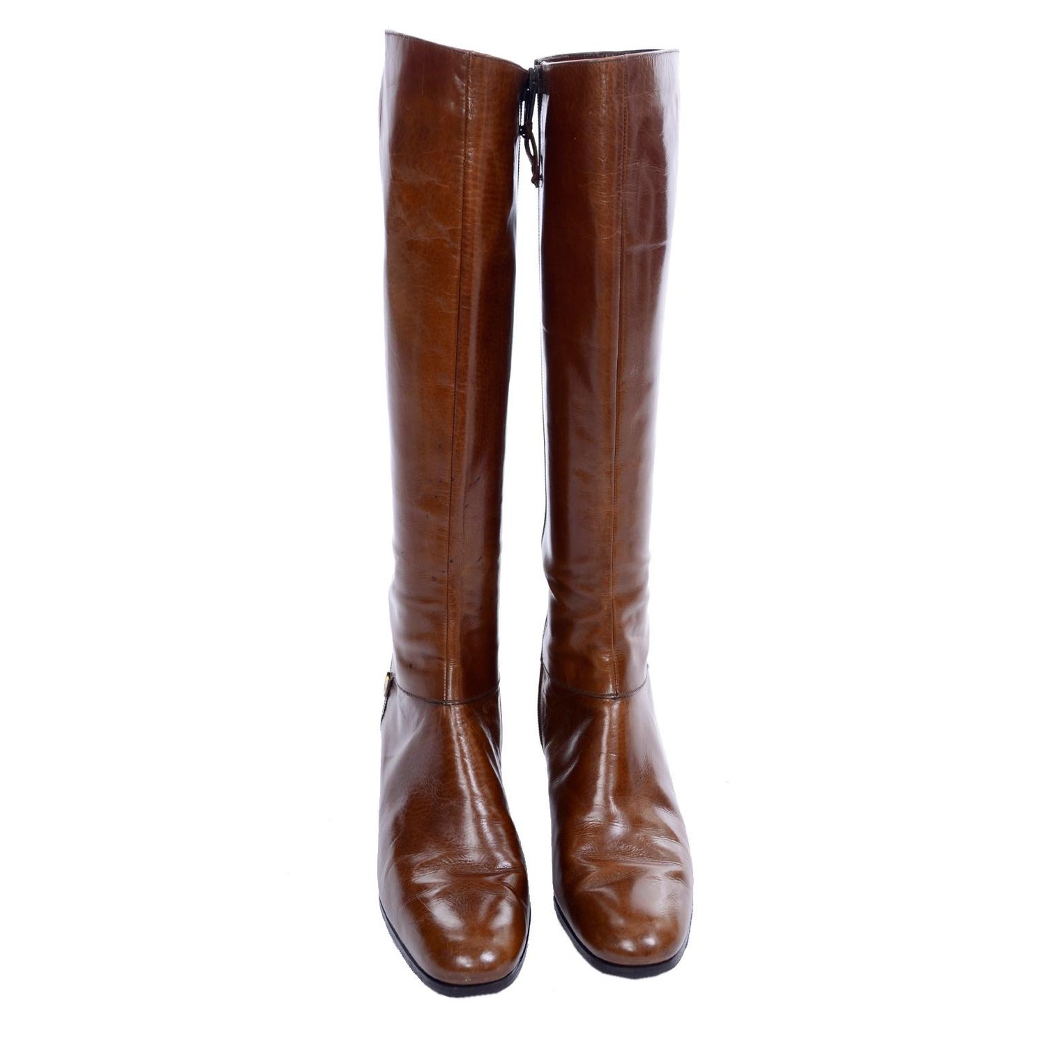 Ferragamo Vintage Caramel Brown Leather Boots Size 8 5 Aa For Sale At 1stdibs
