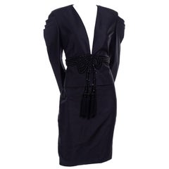 2006 Valentino Runway Beaded Black Silk Avant Garde Beaded Jacket & Skirt