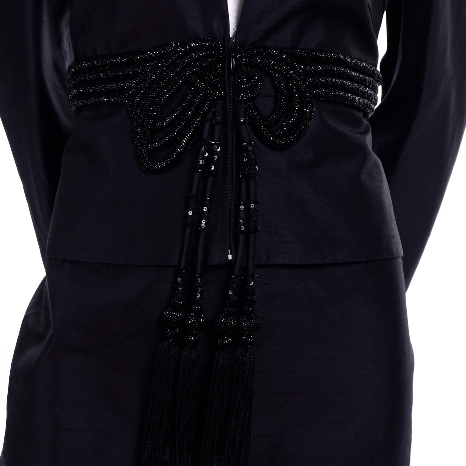 2006 Valentino Runway Beaded Black Silk Avant Garde Beaded Jacket & Skirt  For Sale 3