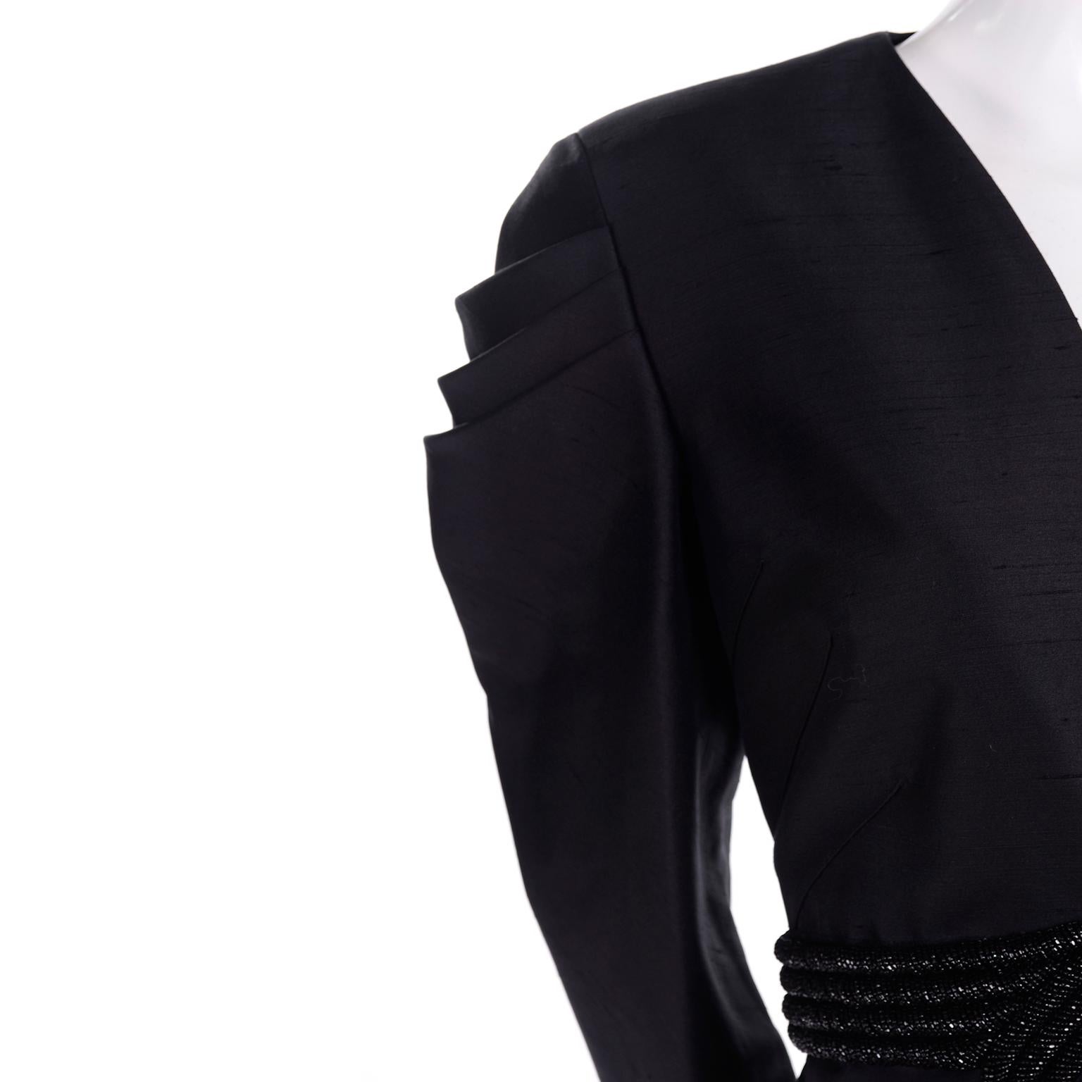 2006 Valentino Runway Beaded Black Silk Avant Garde Beaded Jacket & Skirt  For Sale 2