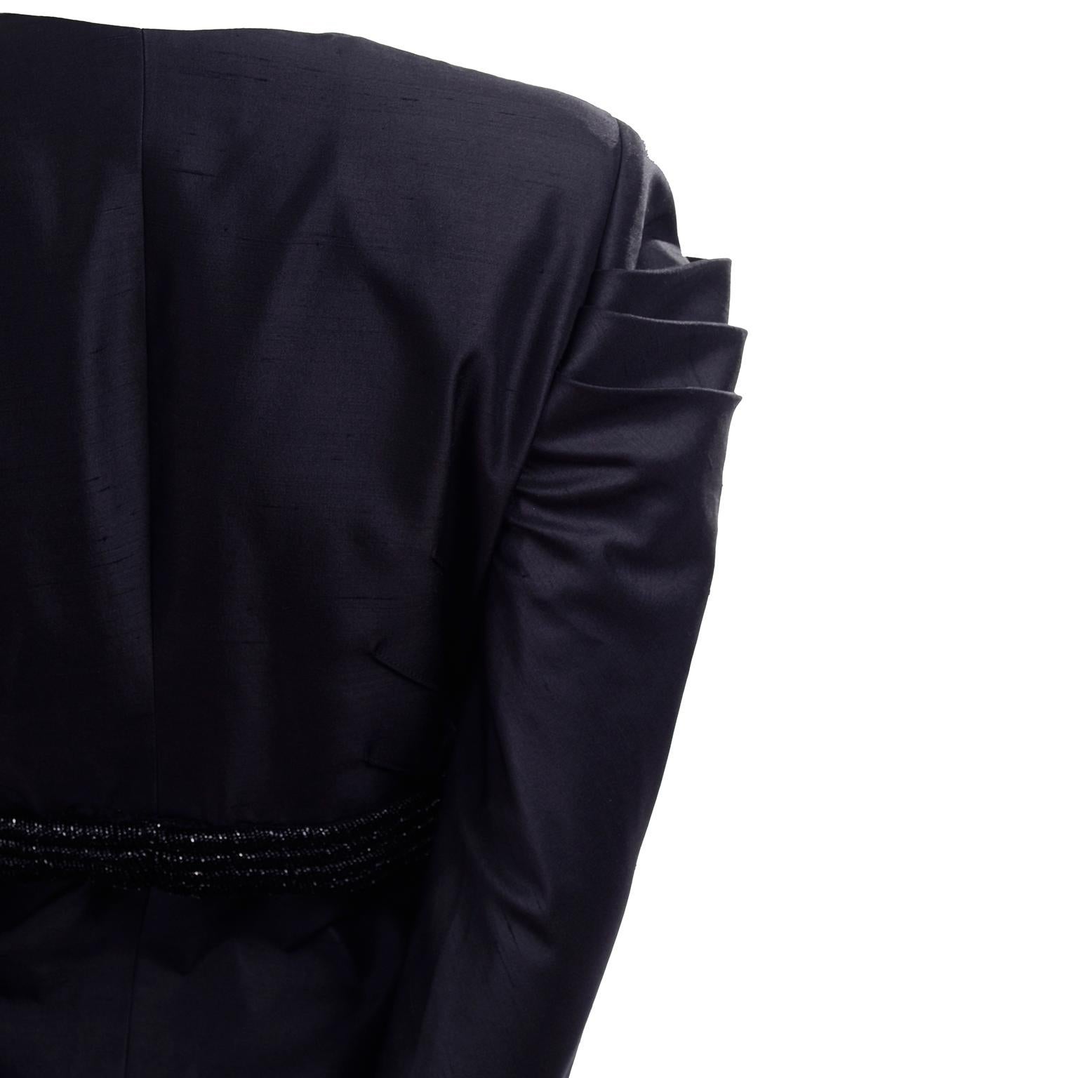 2006 Valentino Runway Beaded Black Silk Avant Garde Beaded Jacket & Skirt  For Sale 4
