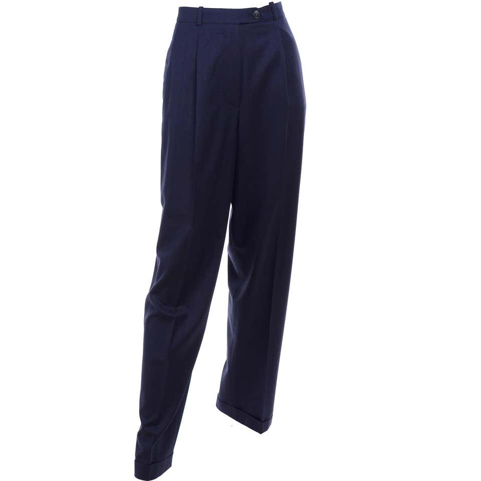 Hermes Navy Blue High Waisted Cuffed Trouser Pants Size 38 at 1stDibs ...