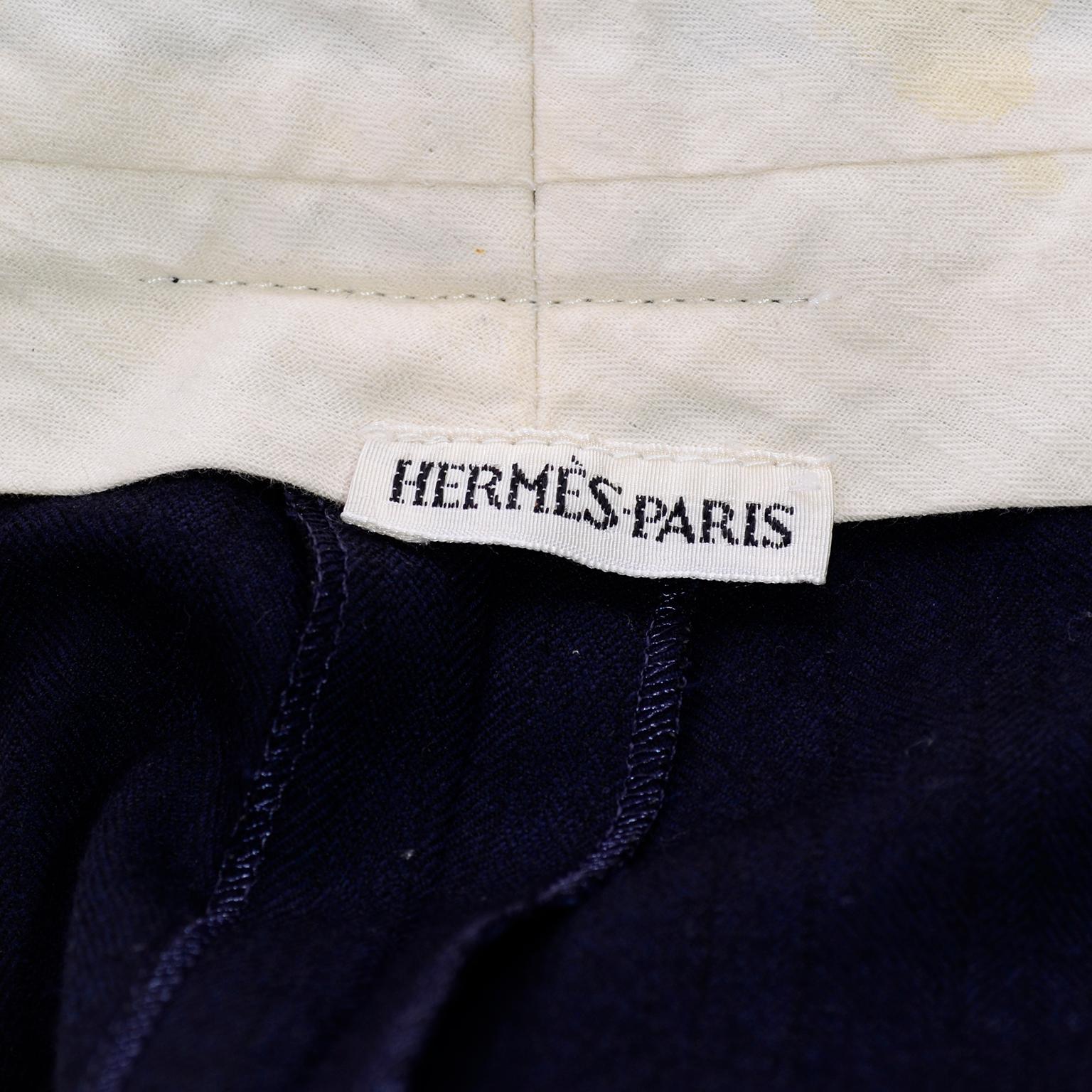 Hermes Navy Blue High Waisted Cuffed Trouser Pants Size 38 1