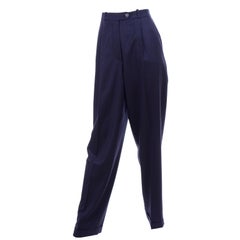 Hermes Marineblaue Hose mit hoher Taille und Manschettenbesatz Größe 38