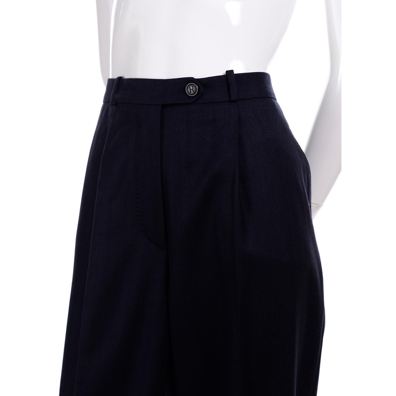 Black Hermes Navy Blue High Waisted Cuffed Trouser Pants Size 38