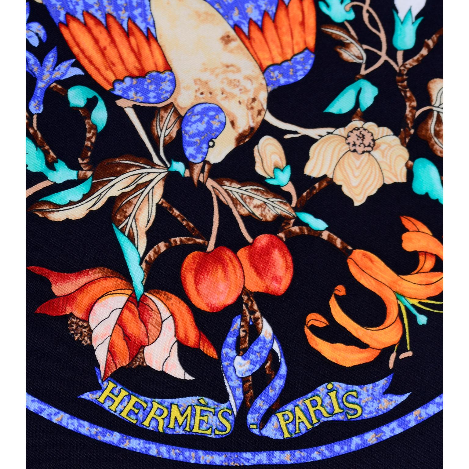 Women's Blue Silk Hermes Scarf Pierres d'Orient et d'Occident by Zoé Pauwels w/ Birds