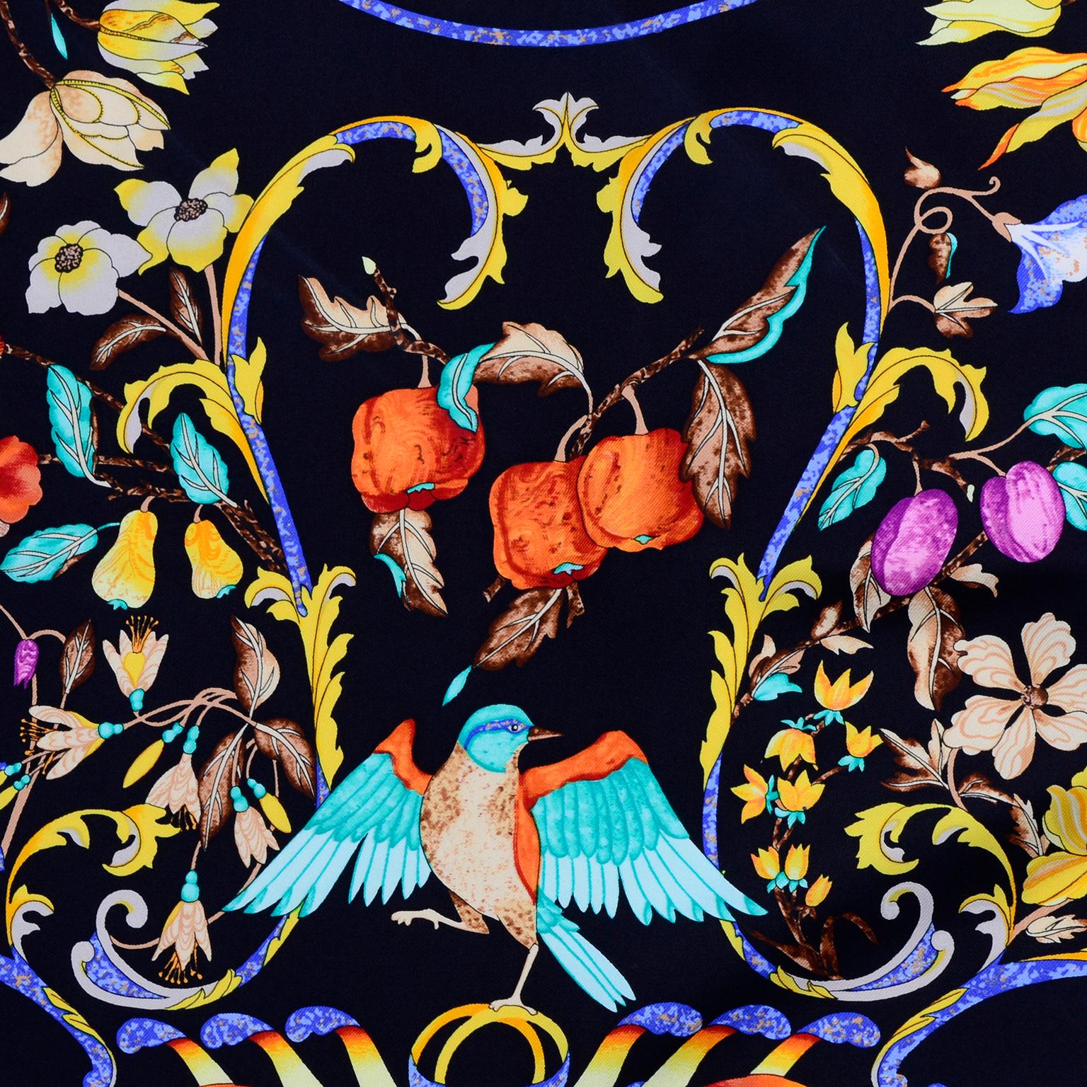 Blue Silk Hermes Scarf Pierres d'Orient et d'Occident by Zoé Pauwels w/ Birds 2