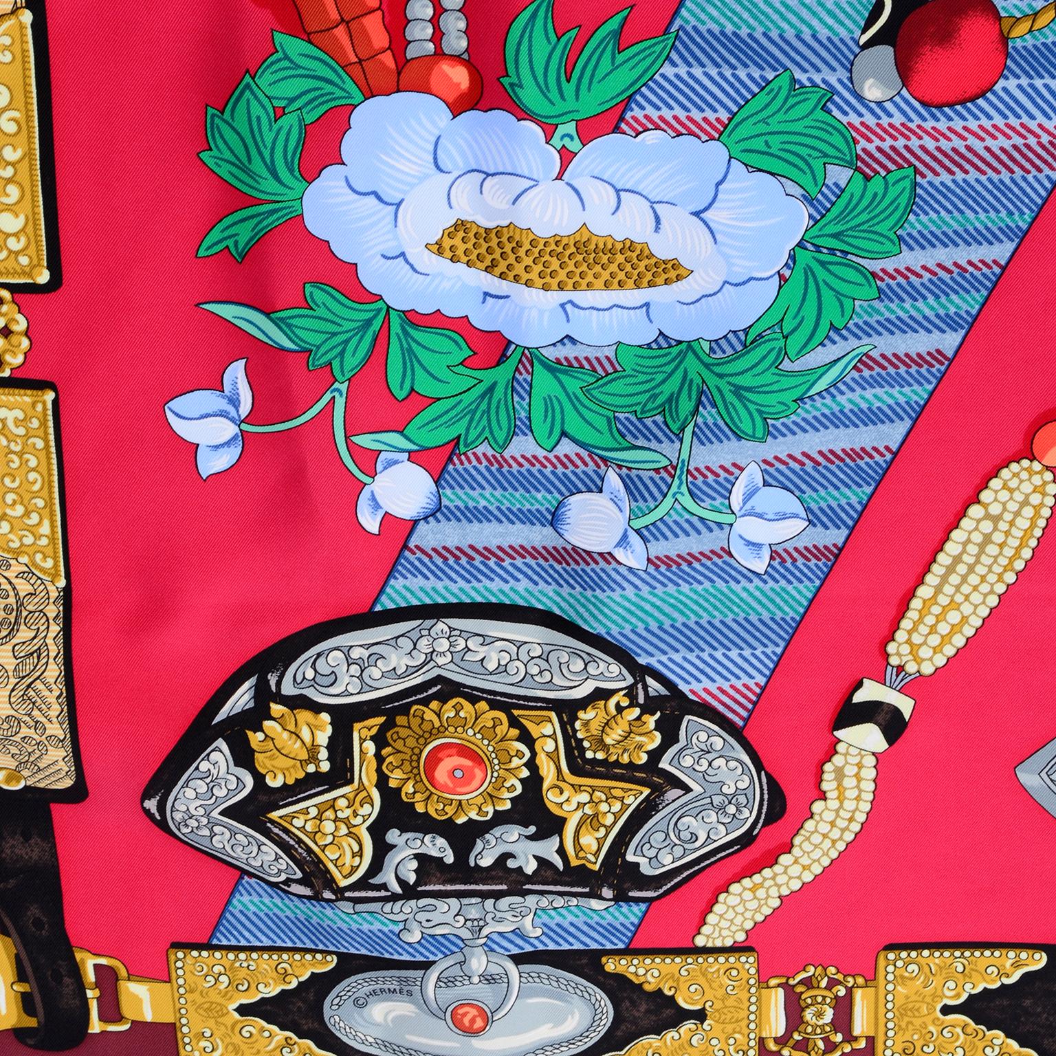 Red 1999 Silk Tibet Hermes Scarf Designed by Caty Latham
