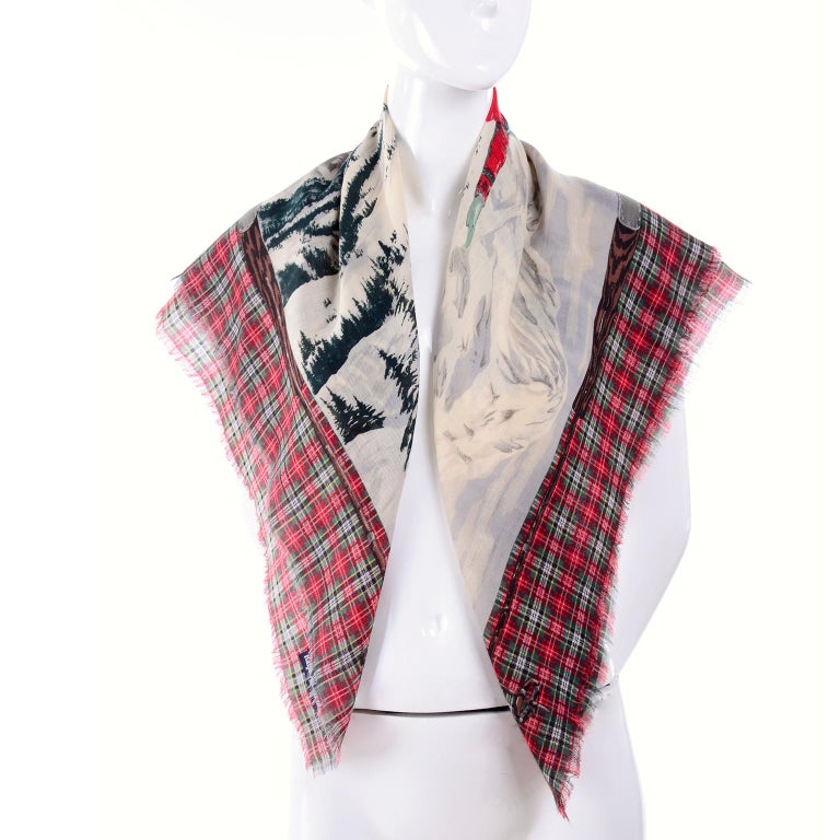 1980's Ralph Lauren Novelty Winter Ski Scarf Plaid Wool at 1stDibs