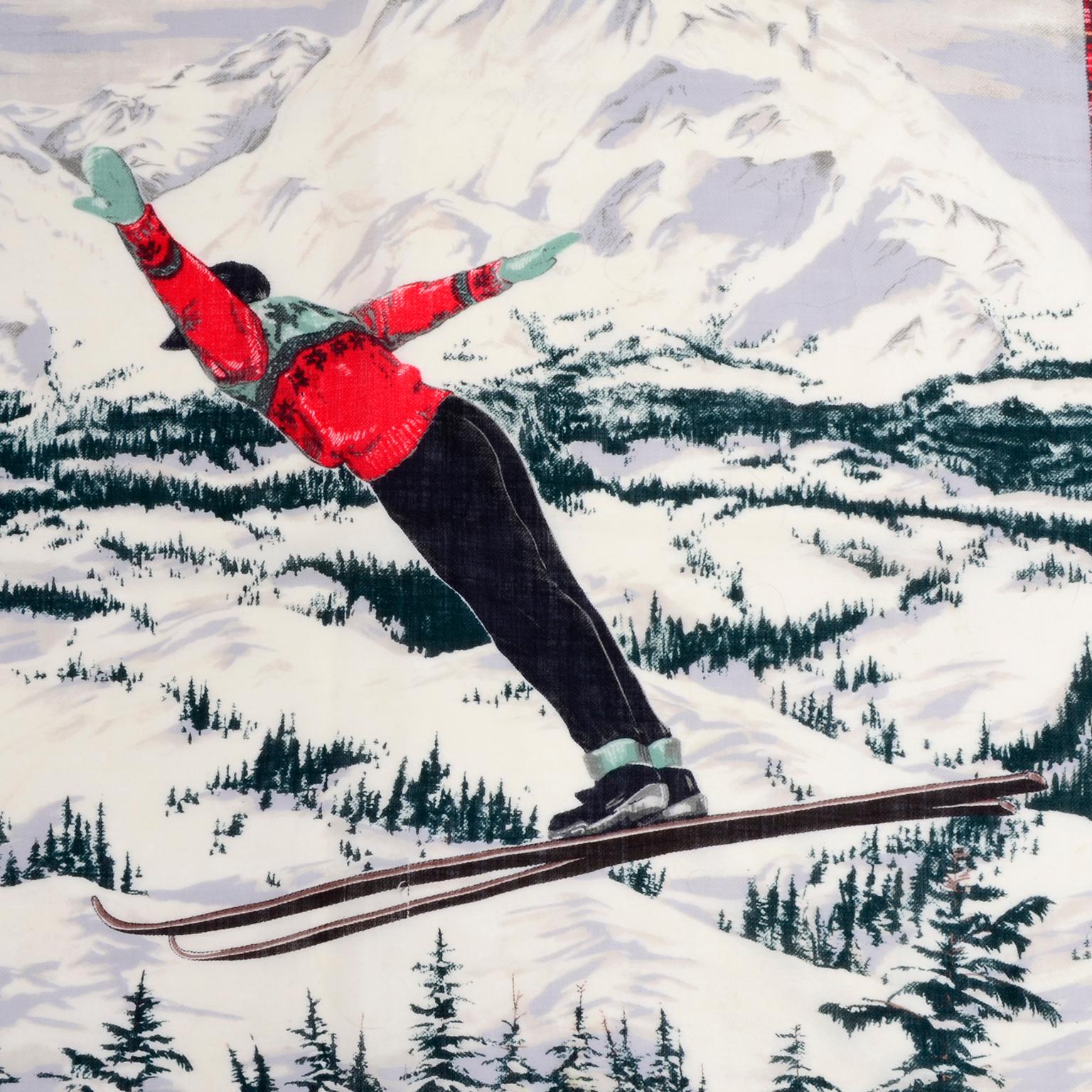Beige 1980's Ralph Lauren Novelty Winter Ski Scarf Plaid Wool
