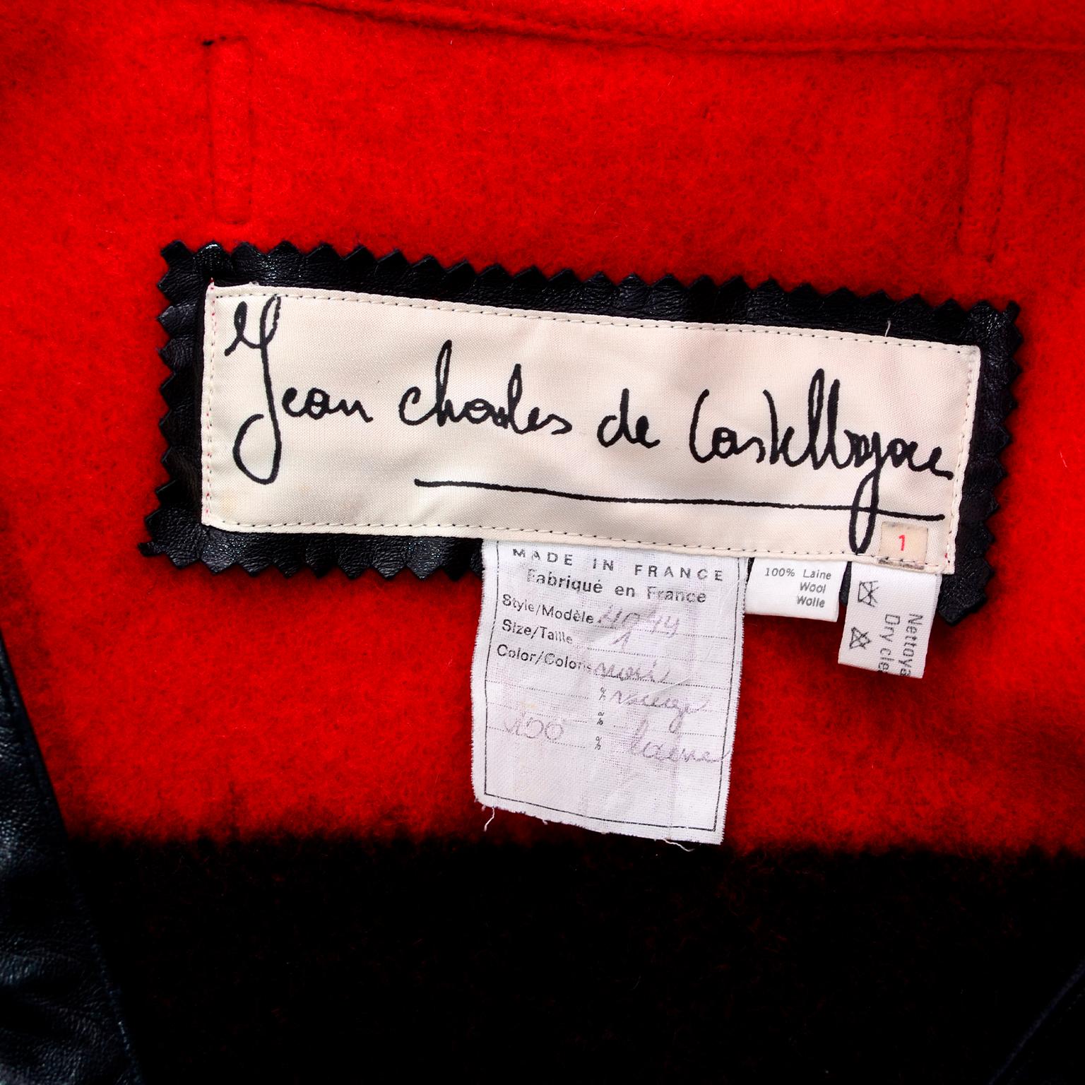 Jean Charles de Castelbajac 1980s Red & Black Wool Coat w/ Leather Trim & Hood 11