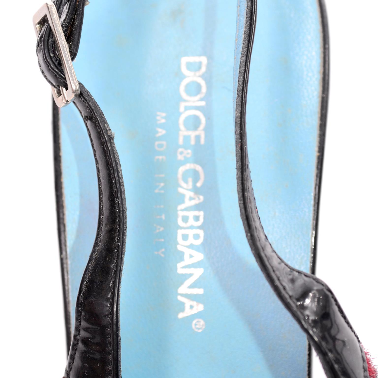Dolce & Gabbana Animal Print Shoes in Red & Black Fur Slingback Heels 1
