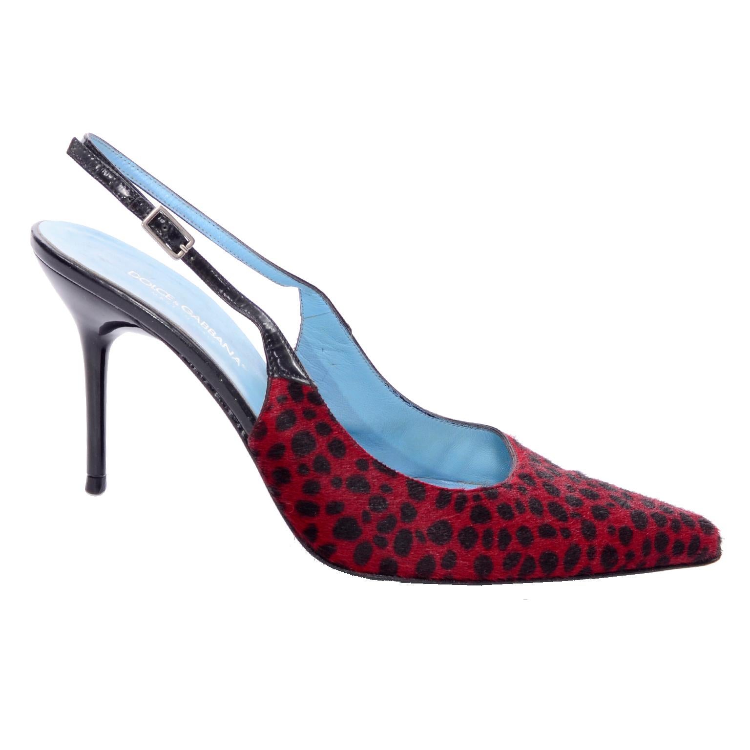 Dolce & Gabbana Animal Print Shoes in Red & Black Fur Slingback Heels 2