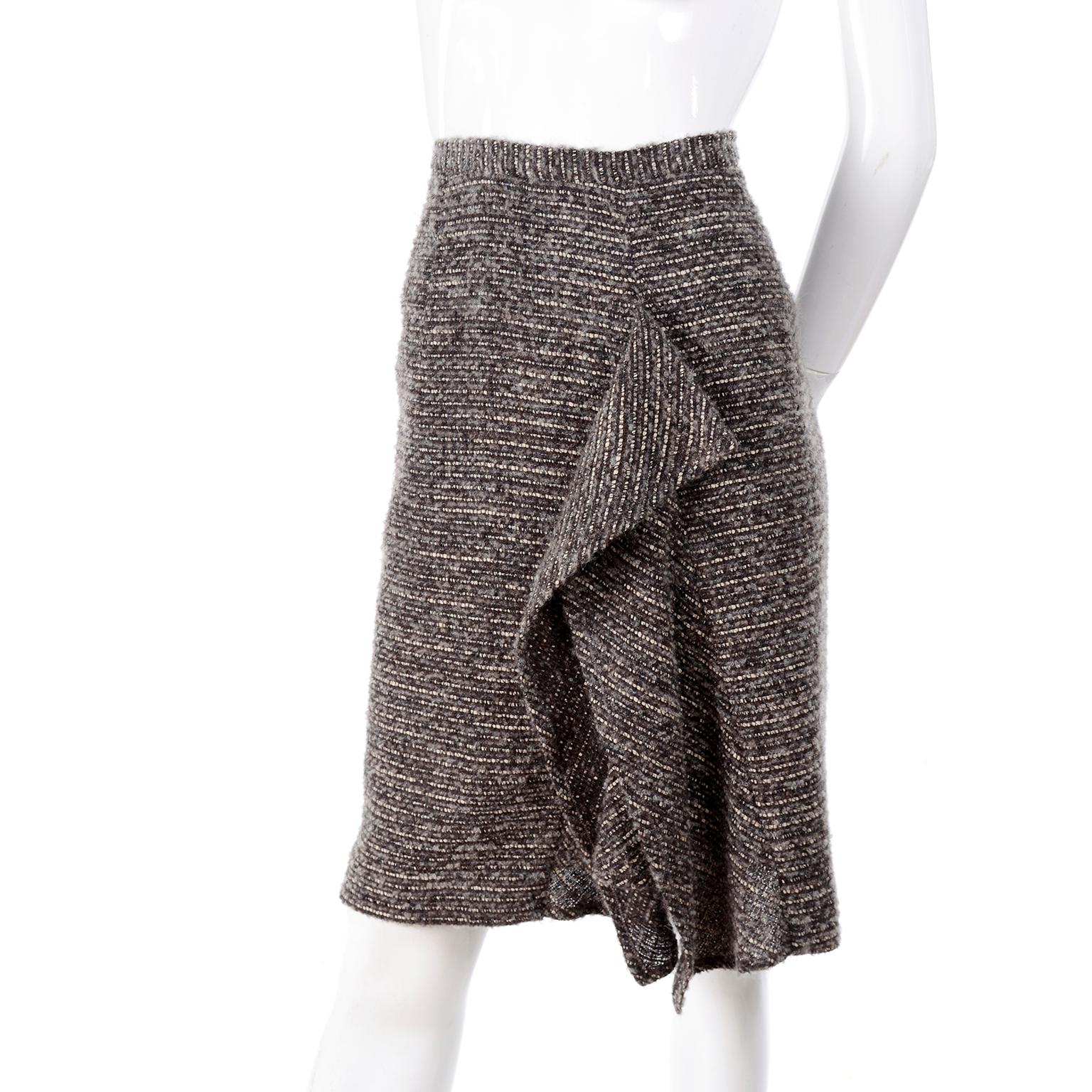 White Pre-Fall 2009 Oscar de la Renta Brown & Cream Wool Mohair Alpaca Tweed Skirt For Sale