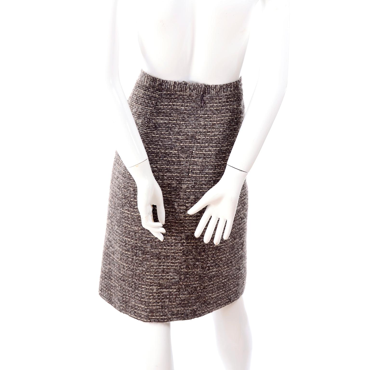 Women's Pre-Fall 2009 Oscar de la Renta Brown & Cream Wool Mohair Alpaca Tweed Skirt For Sale