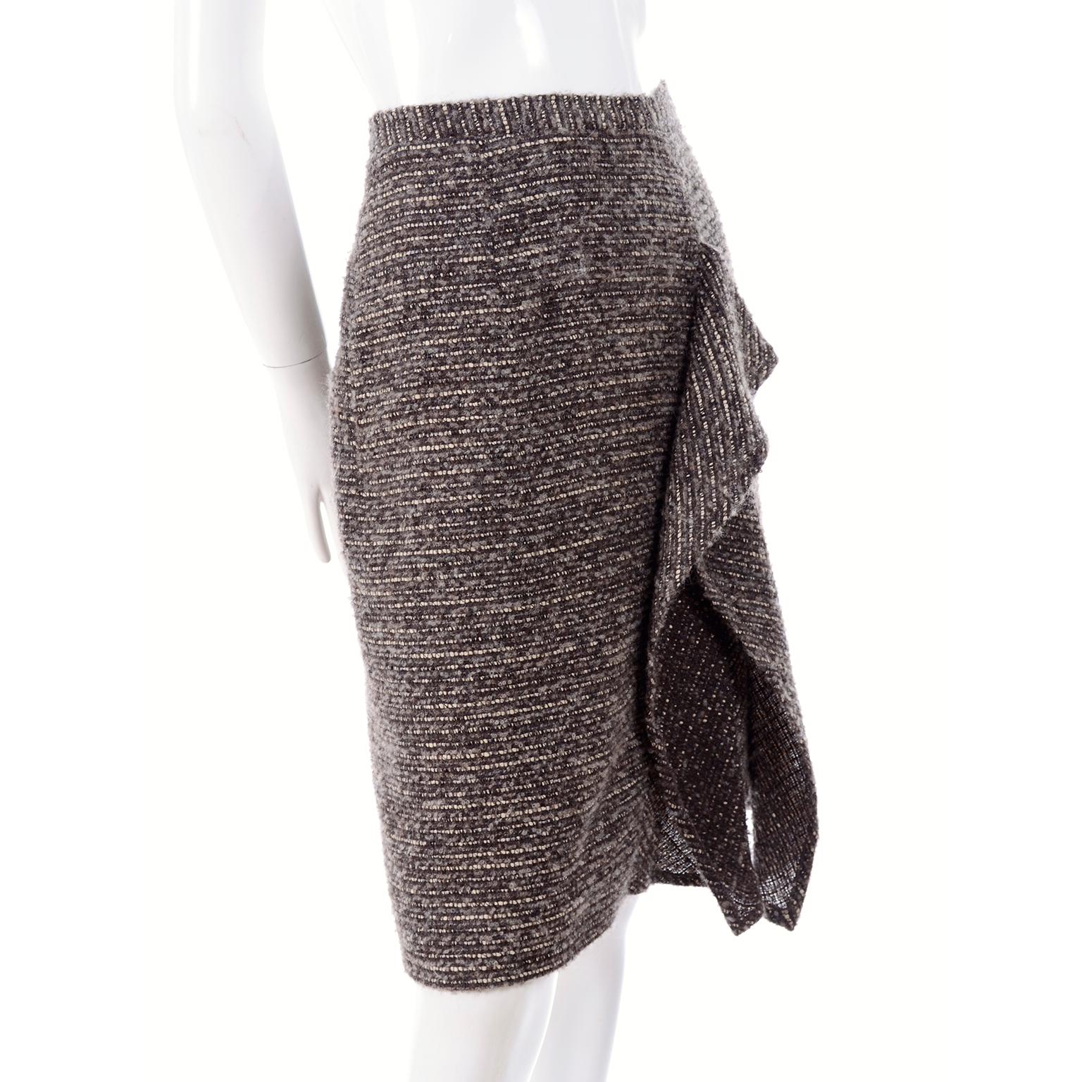 Pre-Fall 2009 Oscar de la Renta Brown & Cream Wool Mohair Alpaca Tweed Skirt For Sale 1
