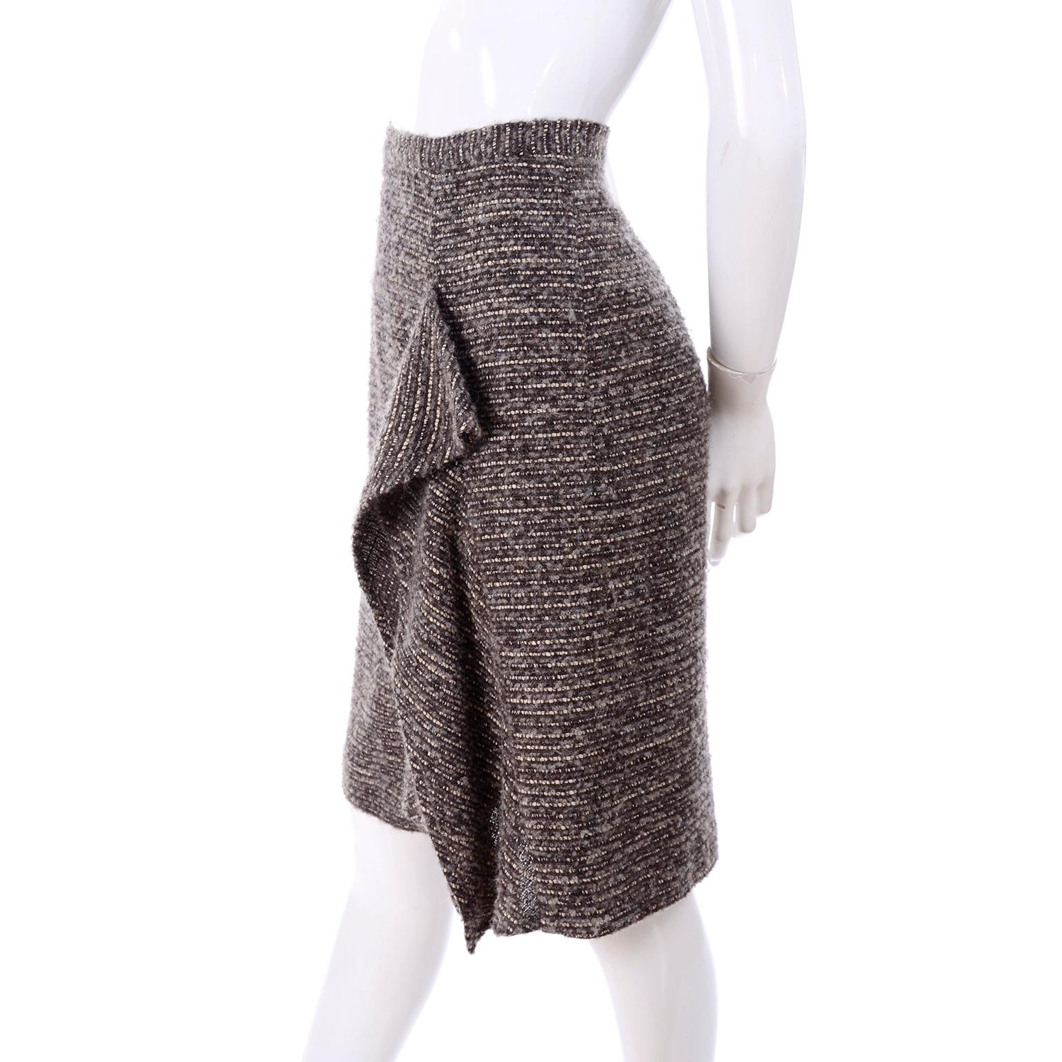 Pre-Fall 2009 Oscar de la Renta Brown & Cream Wool Mohair Alpaca Tweed Skirt In Excellent Condition For Sale In Portland, OR